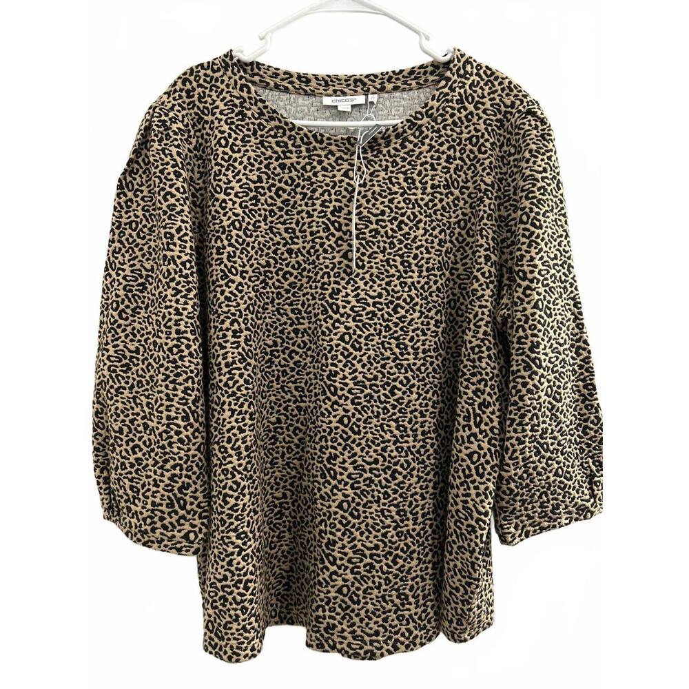 Chico’s XXL Animal Jacquard Puff Sleeve Blouse - NWT